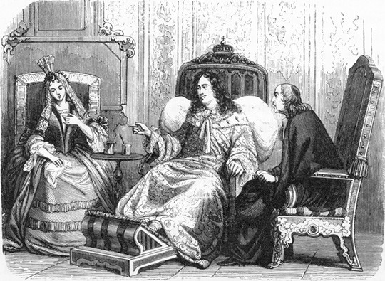 Figur&nbsp;1&nbsp;&nbsp;Hustruen Mme de Maintenon og skriftefaren p&egrave;re La Chaise med den plagede Ludvig 14. Tresnitt. Illustrasjon: AKG&hellip;