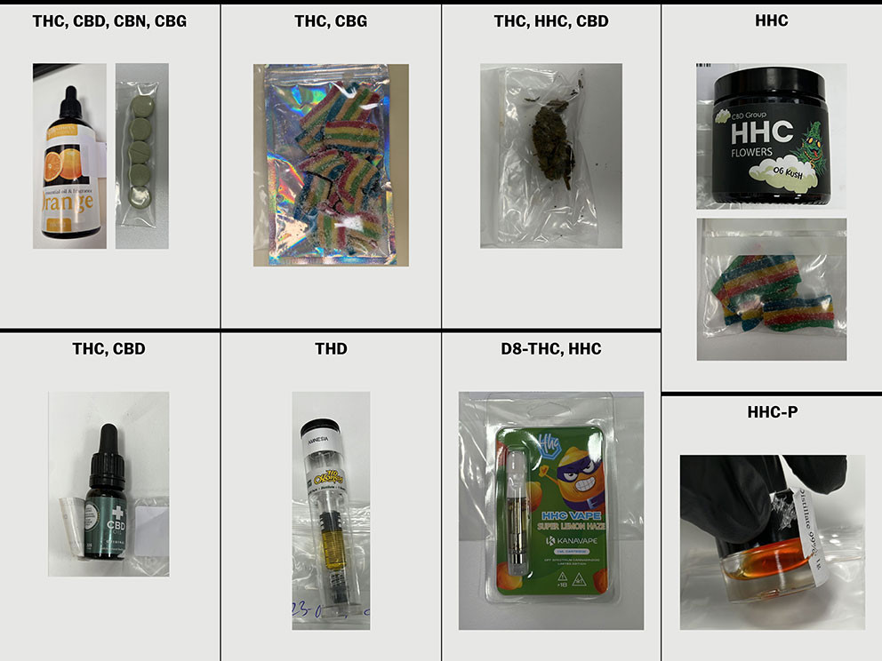 Figur 2 Eksempler p&aring; semisyntetiske cannabinoider beslaglagt av Tolletaten i Norge. Foto: Marthe Parmer og Le Anh Tran,&hellip;