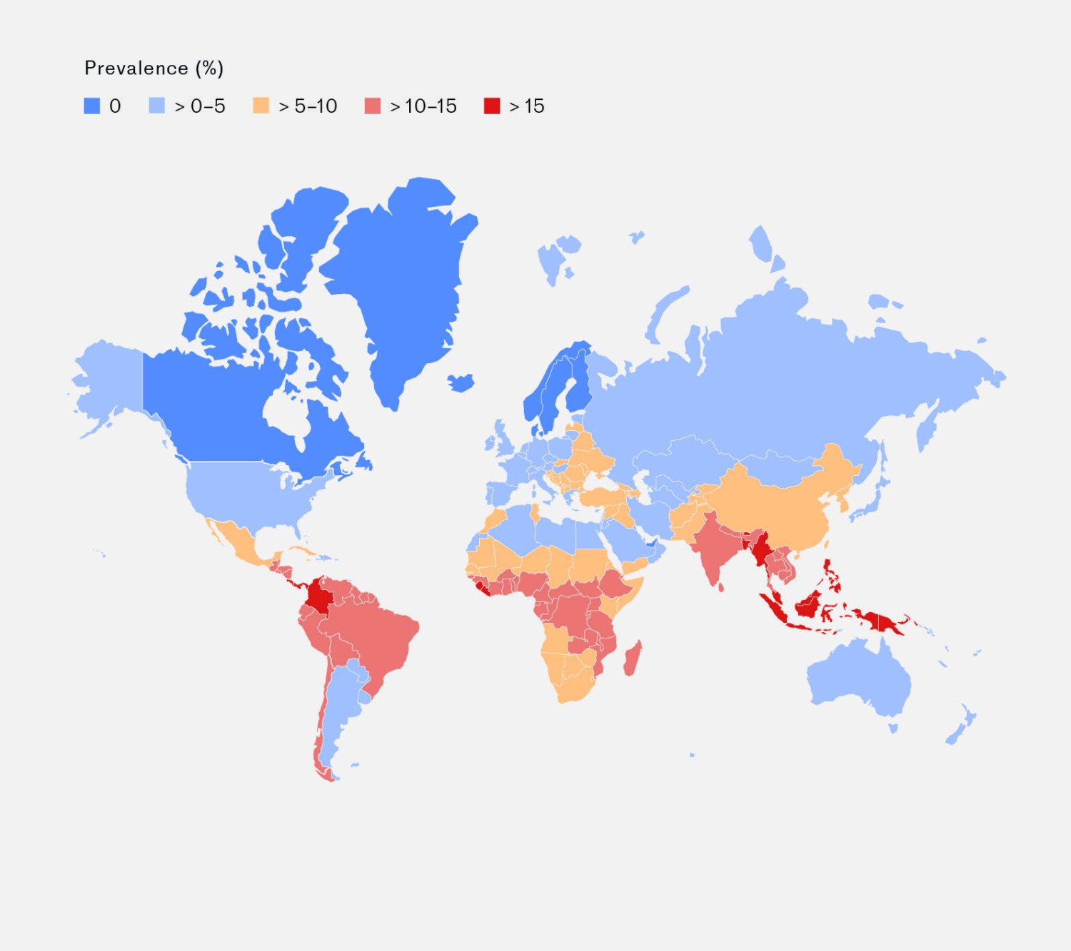 Figure 3 Estimated global distribution of infection with Strongyloides stercoralis (4).