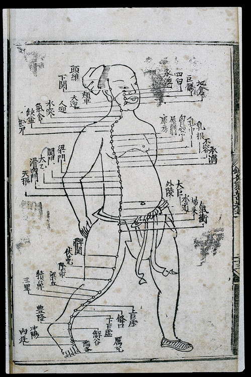 Kinesisk akupunkturkart fra Ming-dynastiet, &aring;r 1537. Wellcome Library, London (CC BY 4.0)