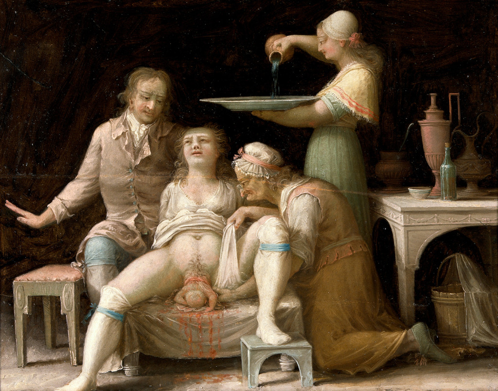 En mor som f&oslash;der et barn, ukjent kunstner, 1800. Wellcome Collection. CC BY-NC 4.0