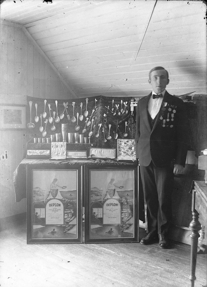 Johan Evjen (1887&ndash;1971) with his trophy collection, around 1935. Photo: Karl August Berg/Orkla Industrial Museum. In public&hellip;